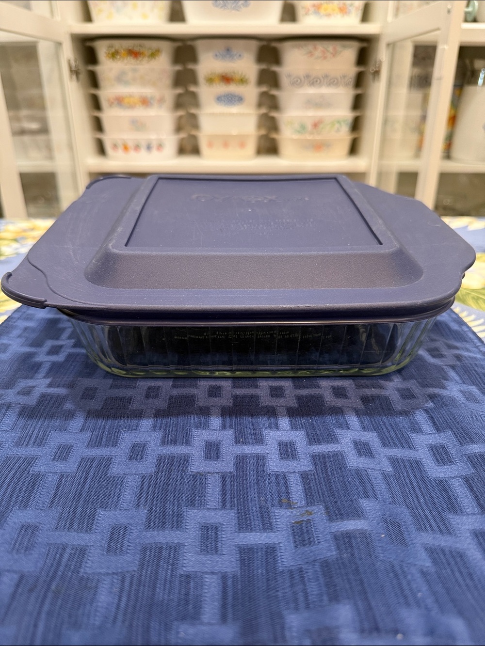 Pyrex Clear Glass 8x8 Storage Dish with Dark Blue Lid
